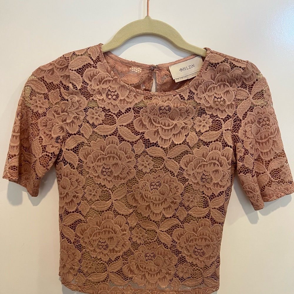 BHLDN Pink Lace Cropped Blouse